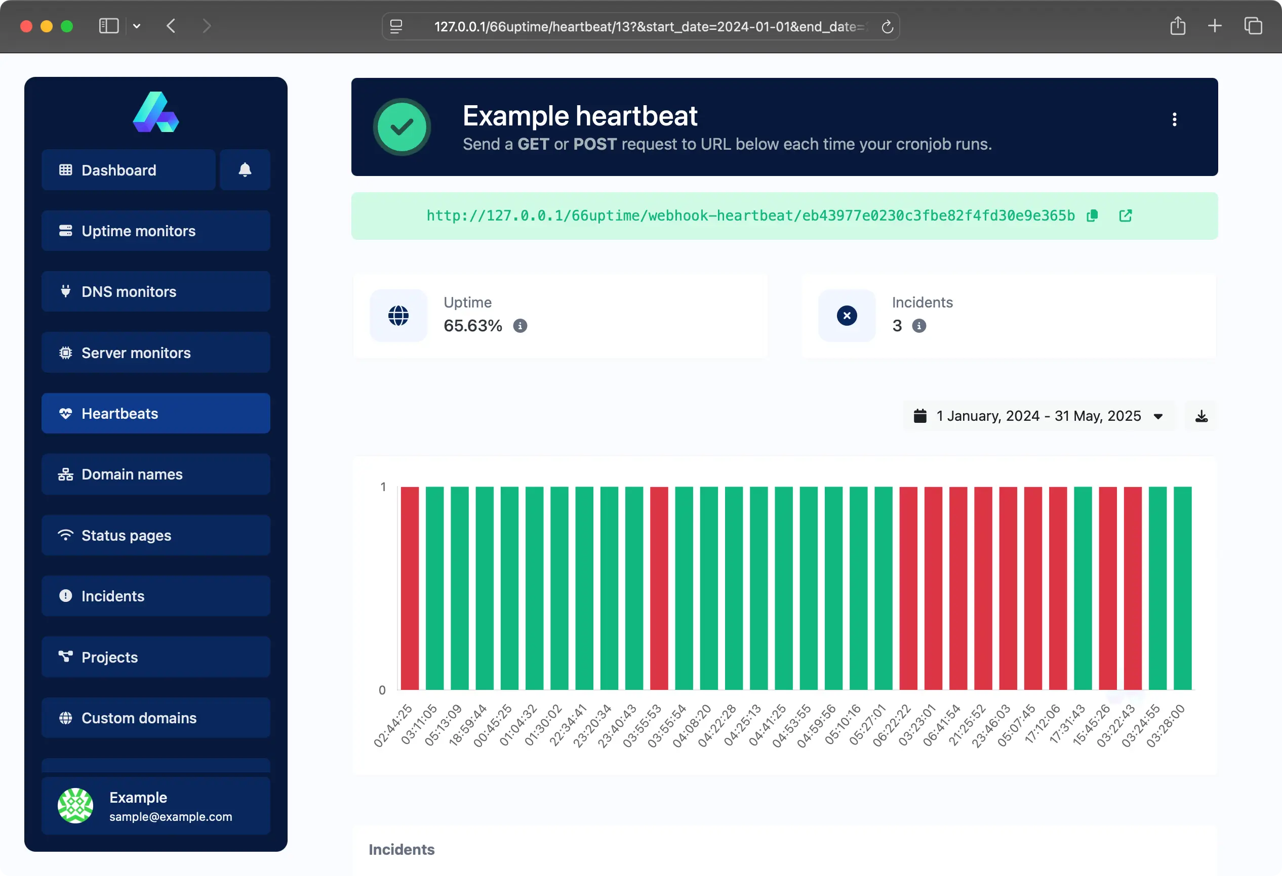 Screenshot of the app heartbeat monitor page